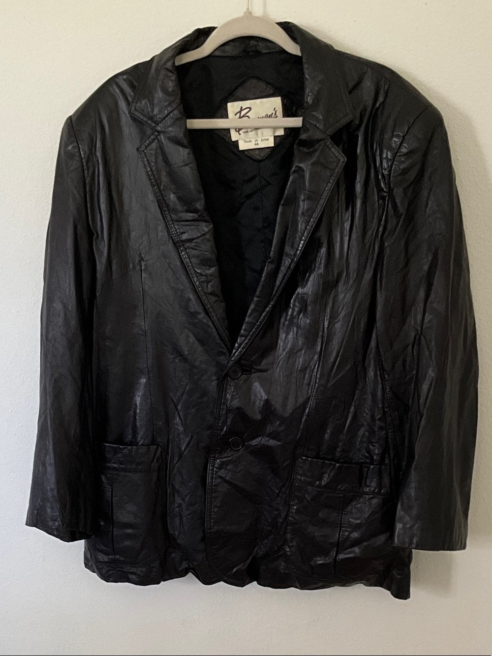 Vintage Berman’s Men's Black Leather Jacket Coat Blazer 44 L